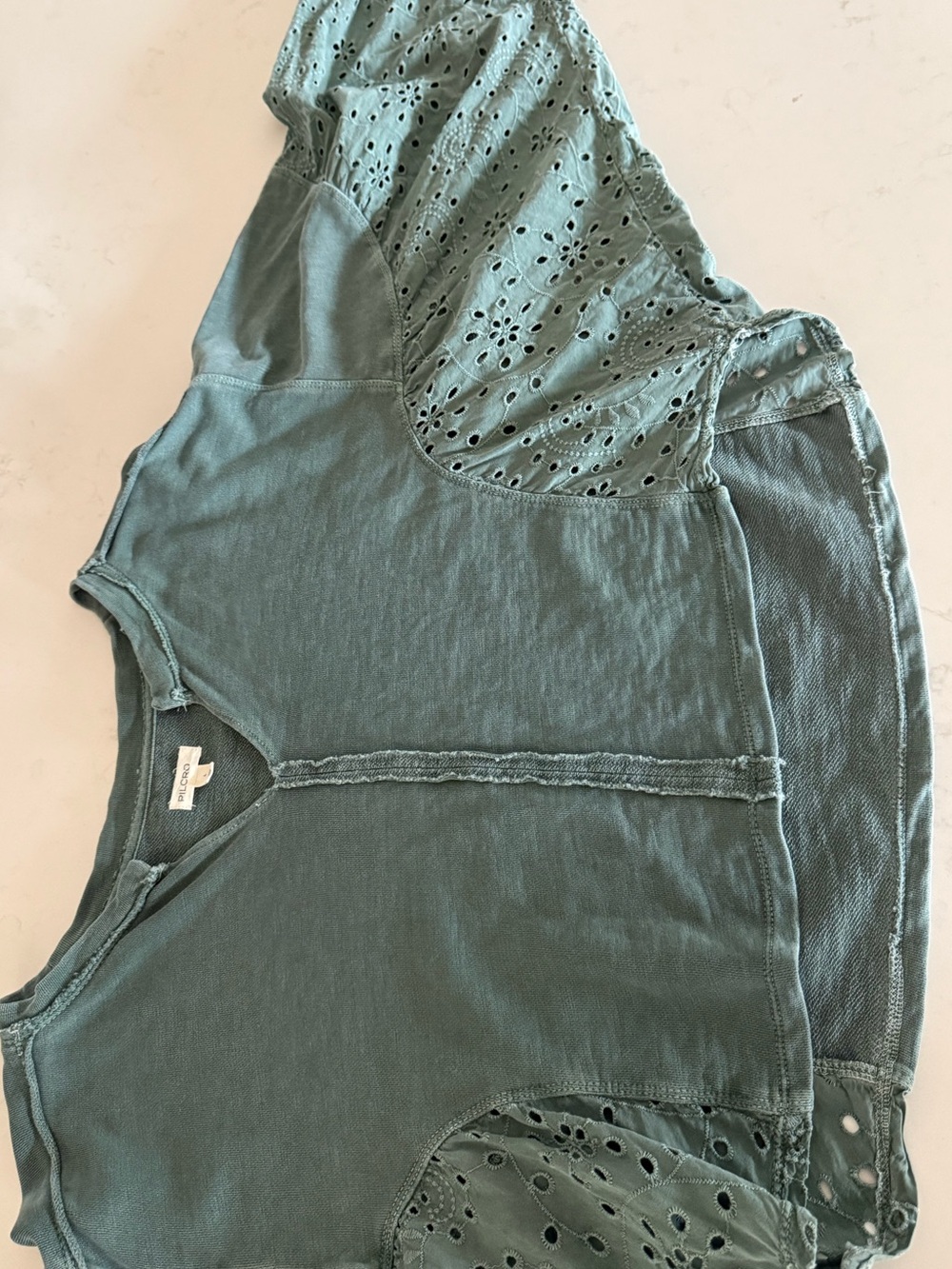 PILCRO for Anthropologie - Eyelet Long-Sleeve Cropped Top in Sage Green - Picture 3 of 7